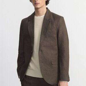 The Classic Linen Blazer in Black Olive